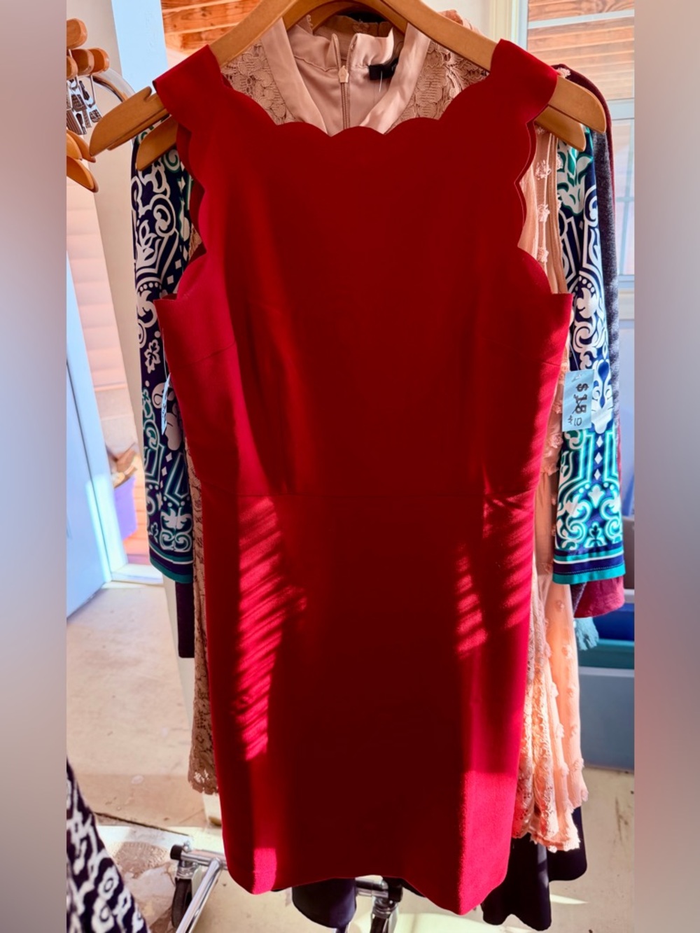 LOFT Red Scallop Neck Mini Sheath Dress